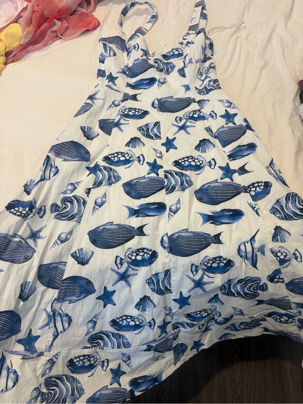 Summery White & Blue Seashell Print Sundress
